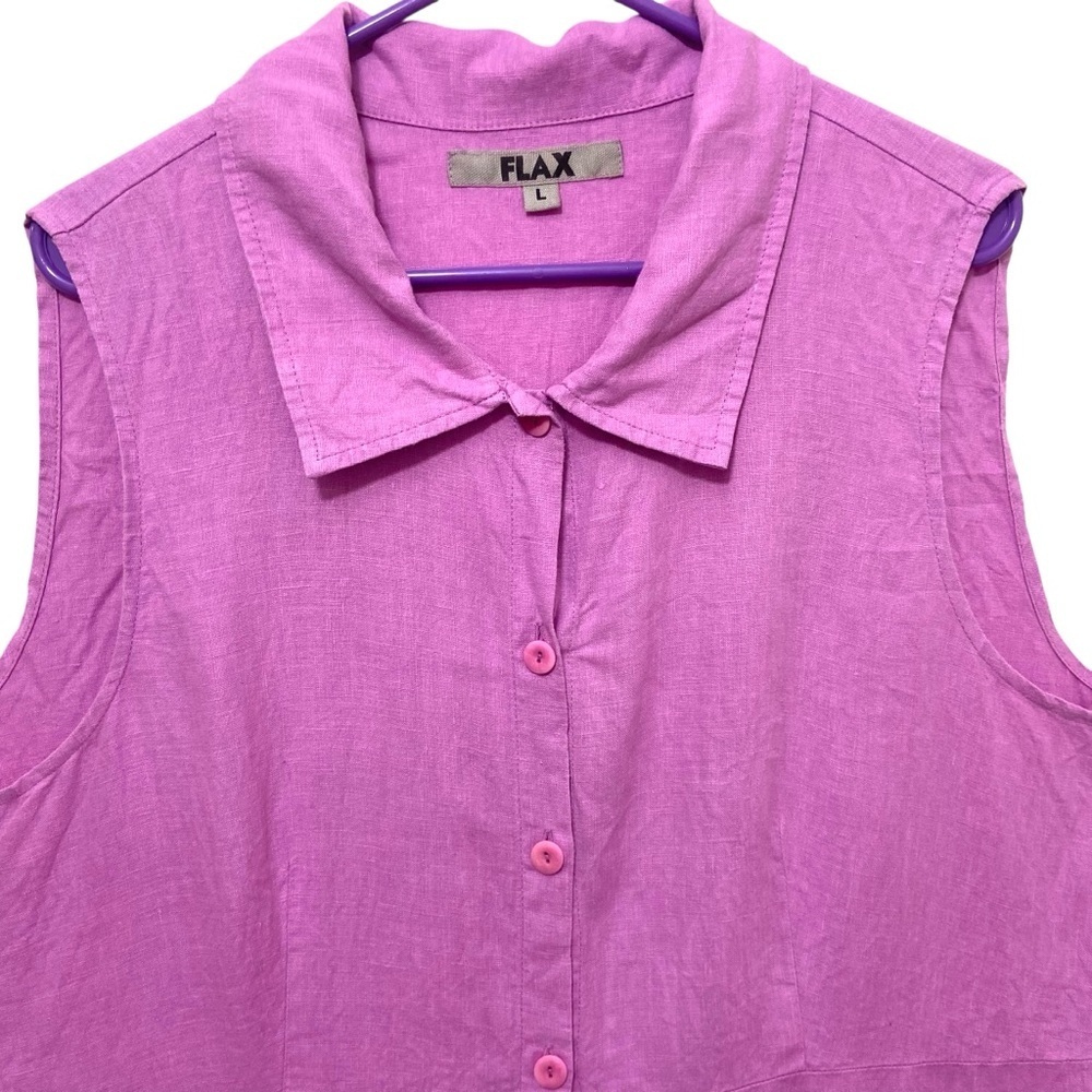 Flax 100% Linen Raspberry Button Front Shirt Dres… - image 4